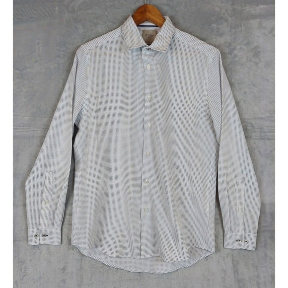 C Lab NYC Slim Fit 4 Way Stretch Long Sleeve Shirt Mens Medium White Micro Print - Picture 1 of 7